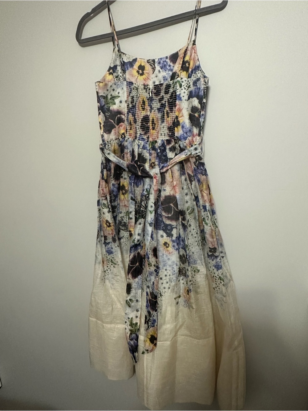Zimmermann Cream Floral Smocked High-Low Dress